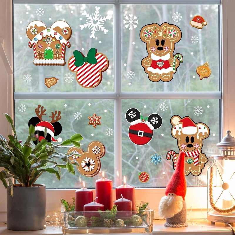 MAXDUCK Christmas Gingerbread Window Cling Decorations - 12 Sheets Double-Sided Christmas Gingerbread Sticker for Window Decor, Mouse, Castle, Snowflake Stickers for Indoor Office Home Decor - Image 3